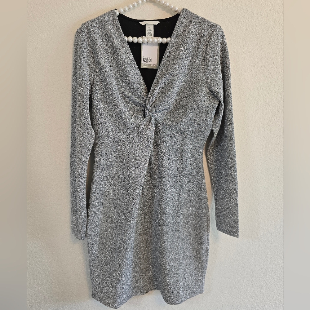 NWT H&M Silver Shimmer Long Sleeve Bodycon Dress